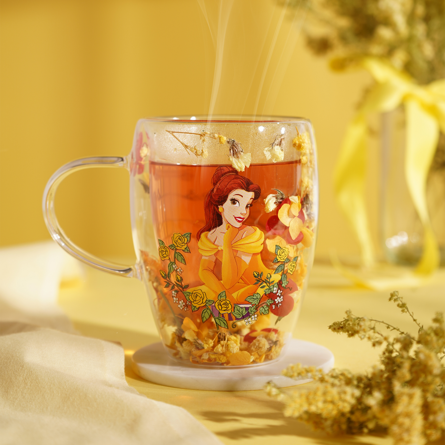Disney: Belle - Tazza vetro con fiori essiccati