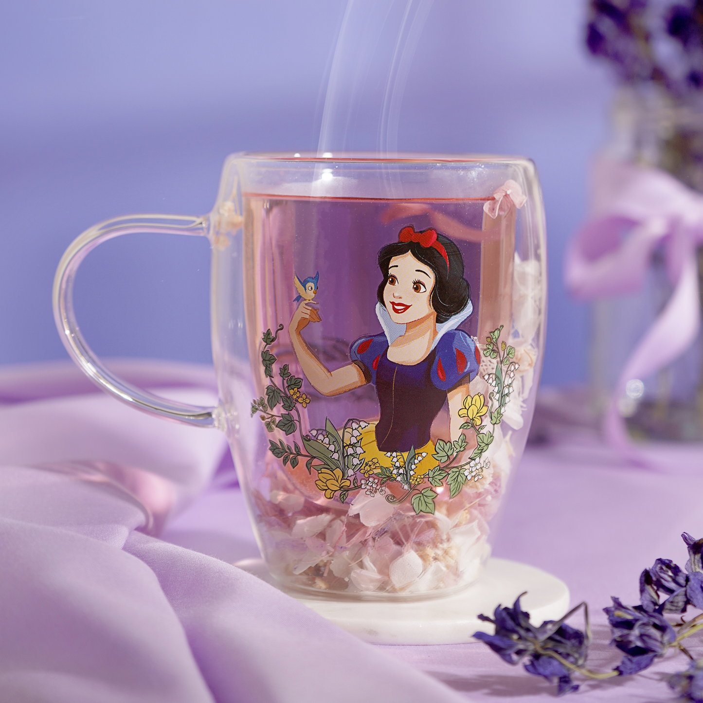 Disney: Biancaneve - Tazza vetro con fiori essiccati