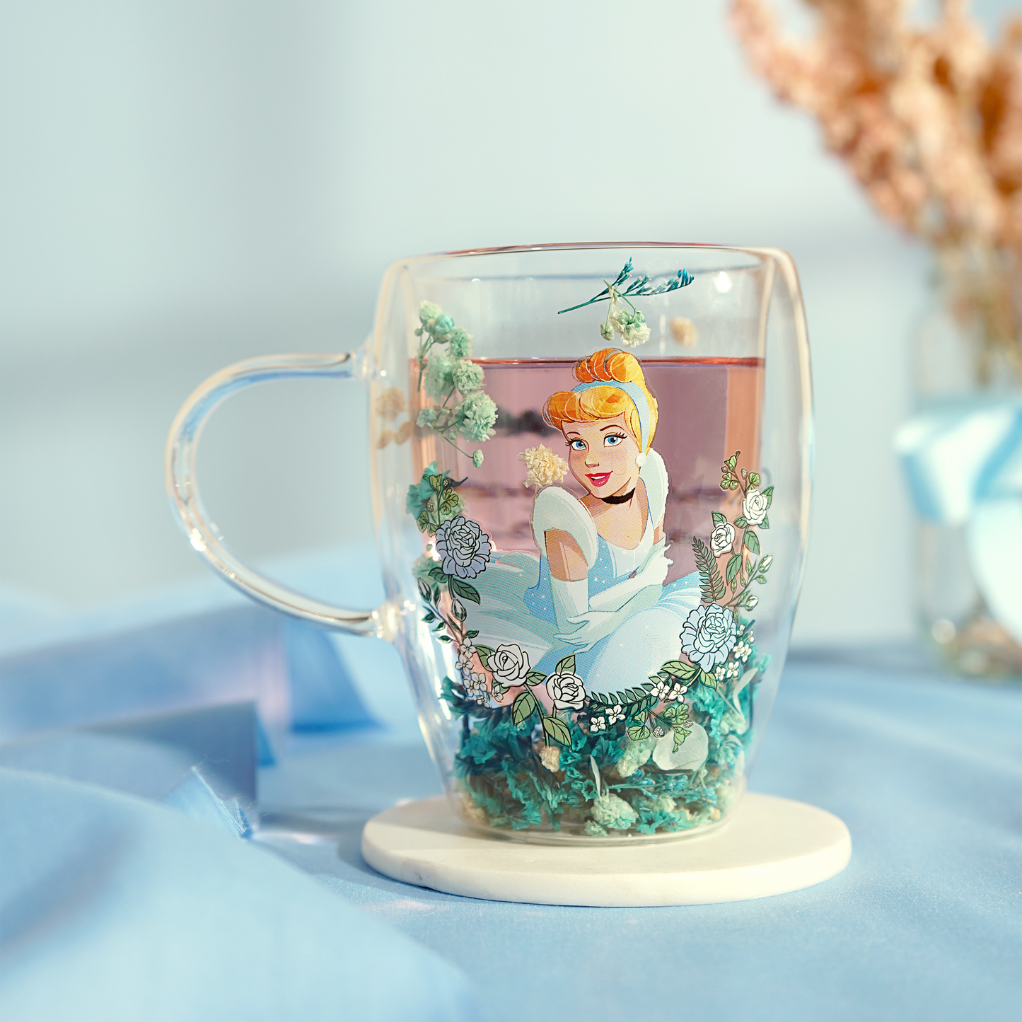 Disney: Cenerentola - Tazza vetro con fiori essiccati