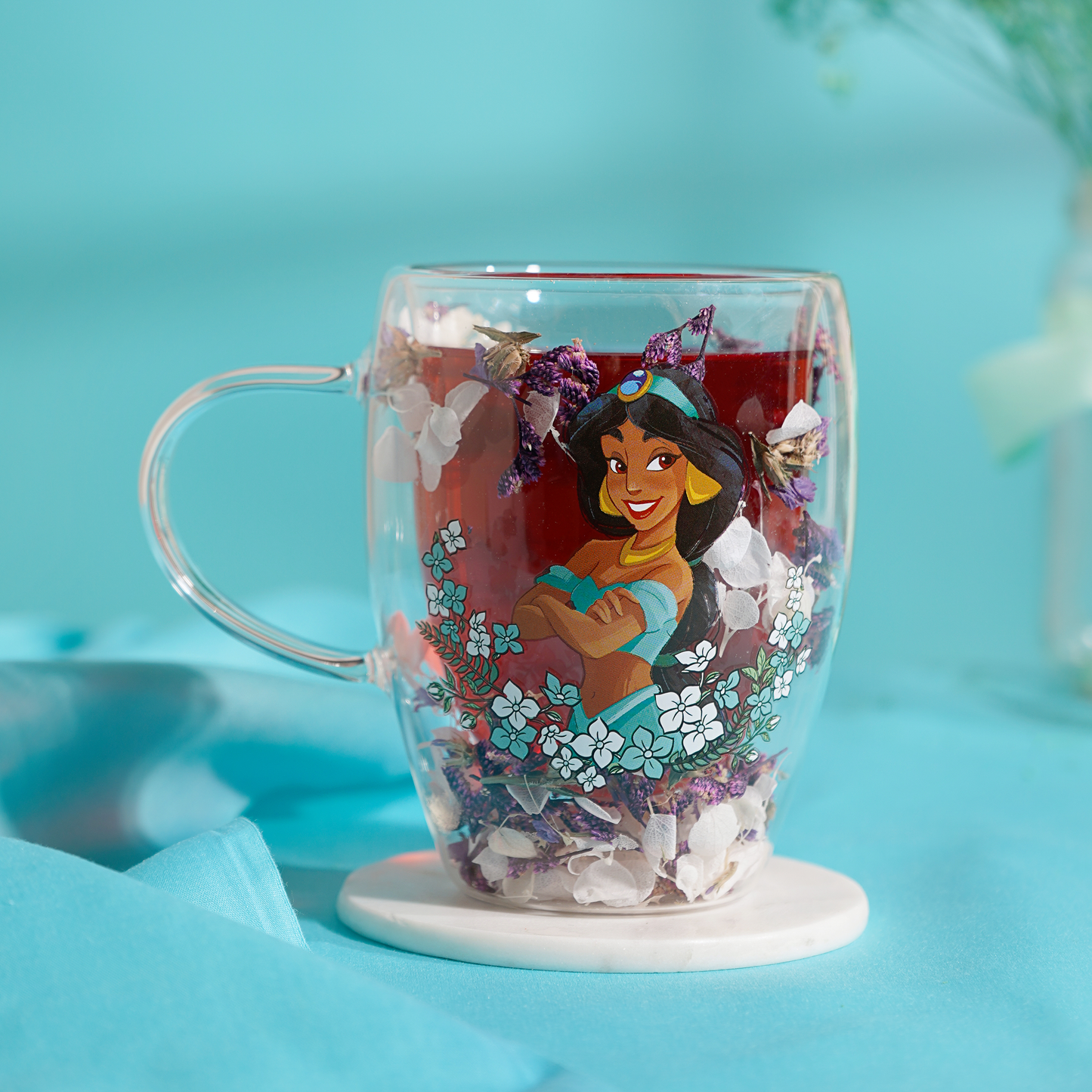 Disney: Jasmine - Tazza vetro con fiori essiccati