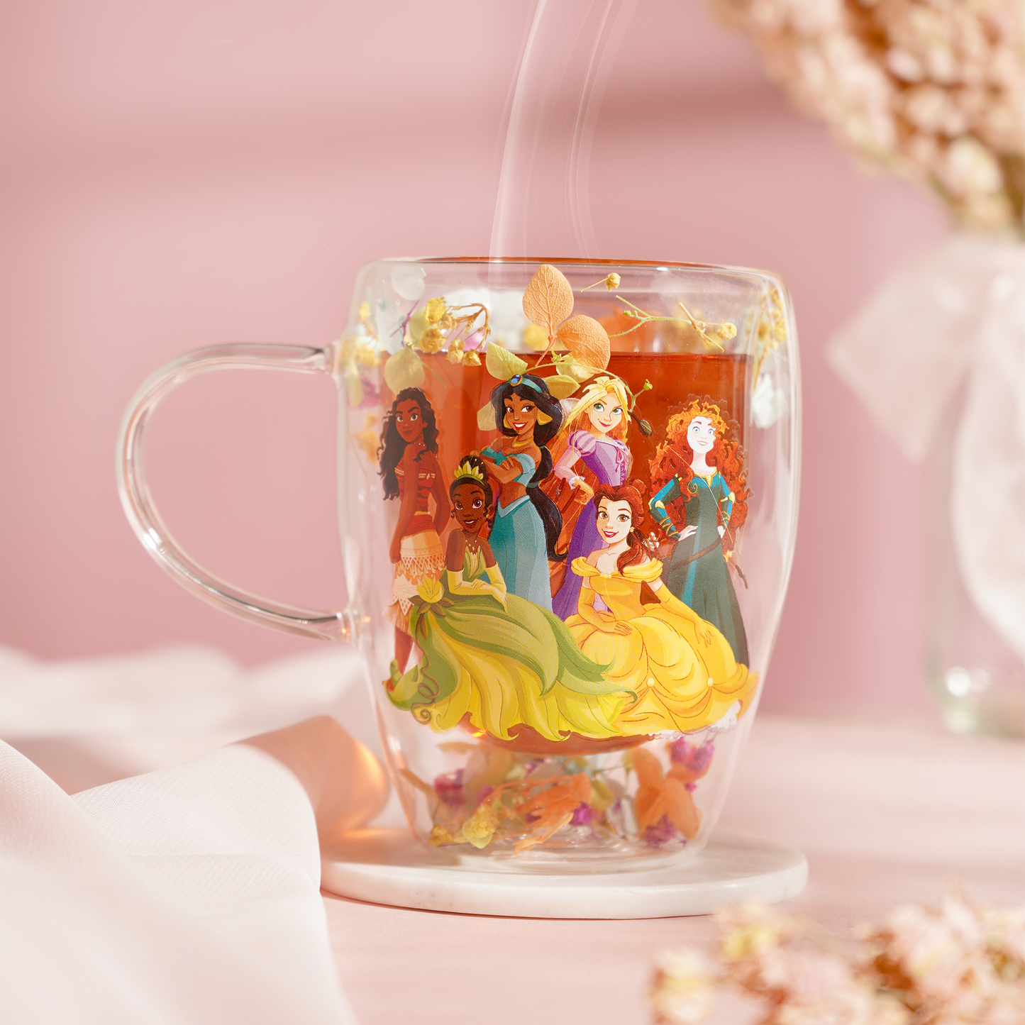 Disney: Principesse - Tazza vetro con fiori essiccati