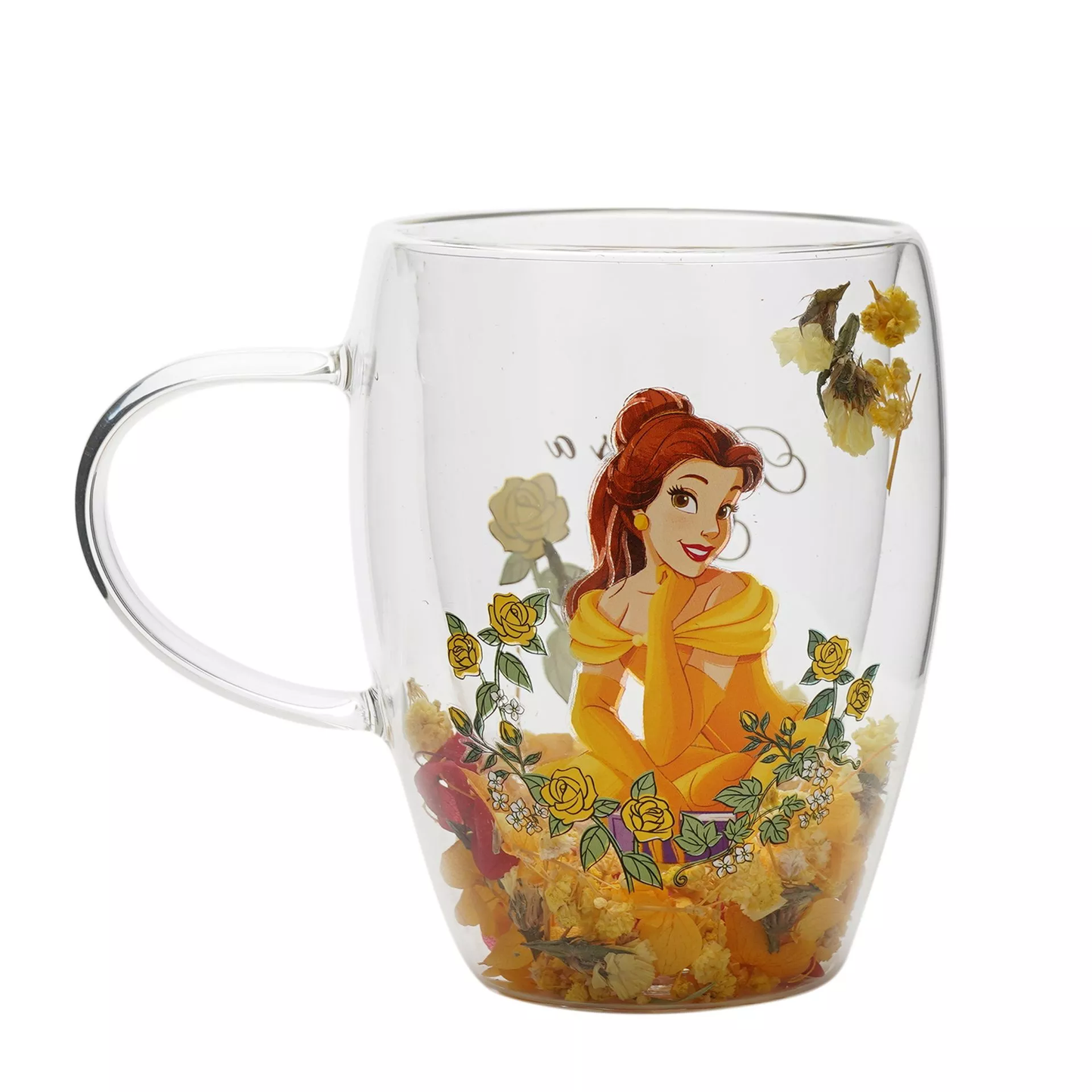 Disney: Belle - Tazza vetro con fiori essiccati